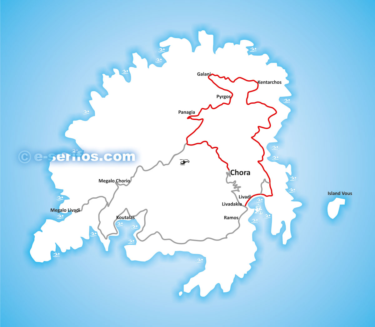 Carte de Serifos avec route 1