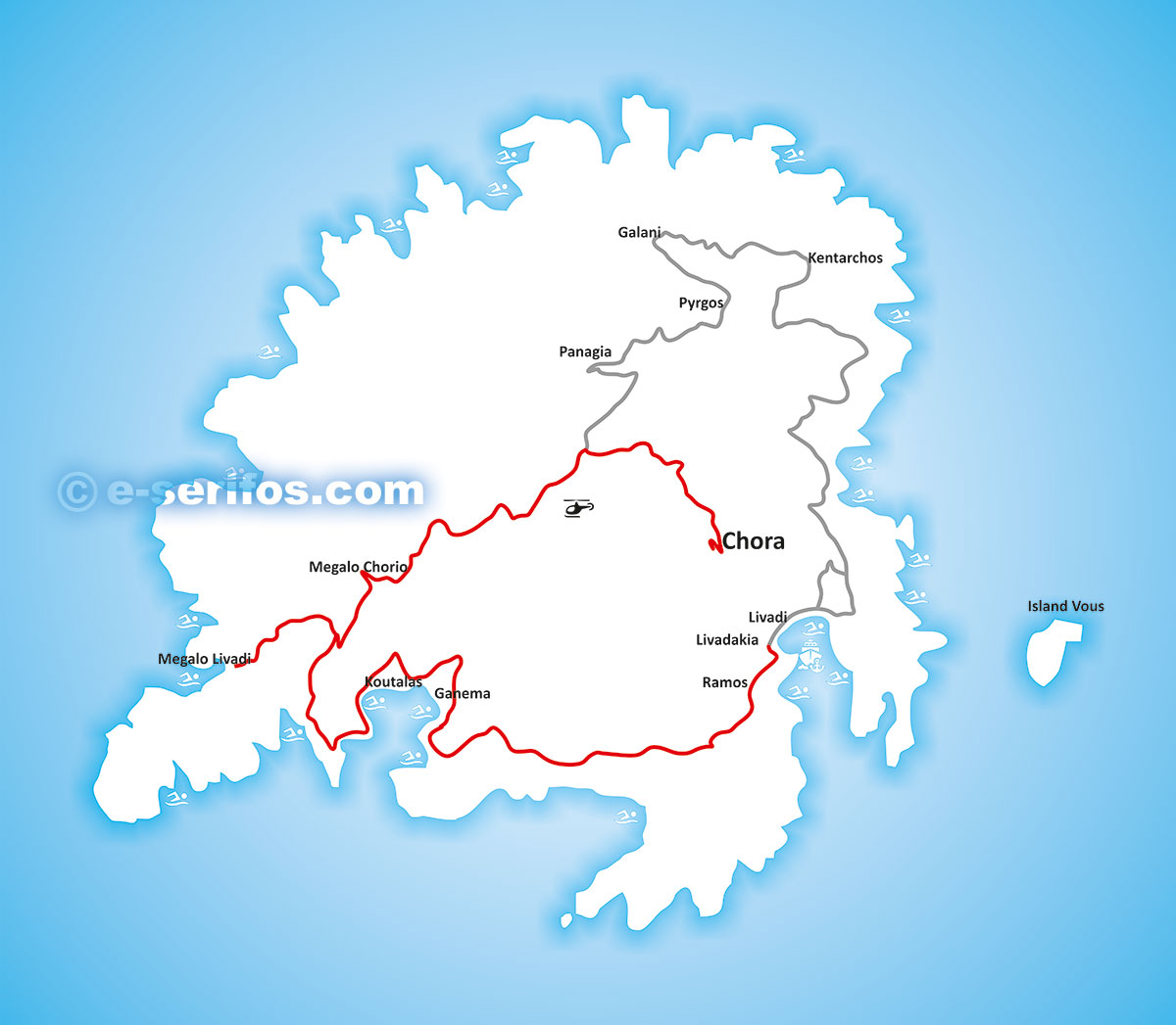 Carte de Serifos avec route 2