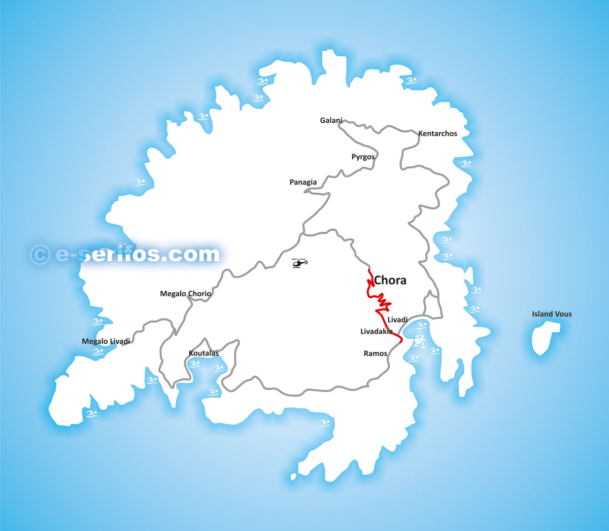 Carte de Serifos avec route 3