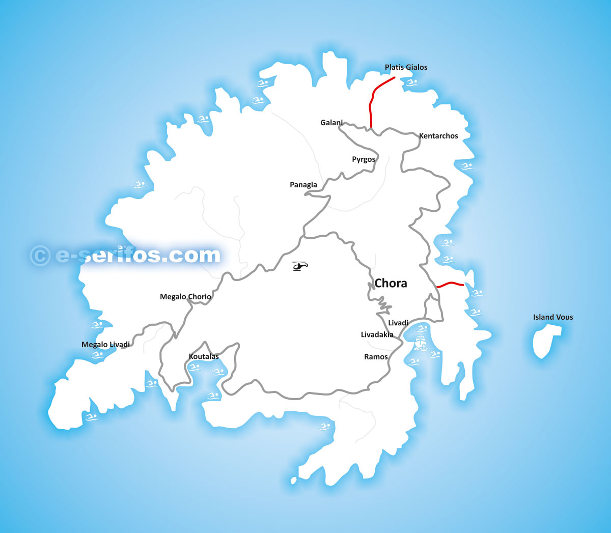 Carte de Serifos avec route 1
