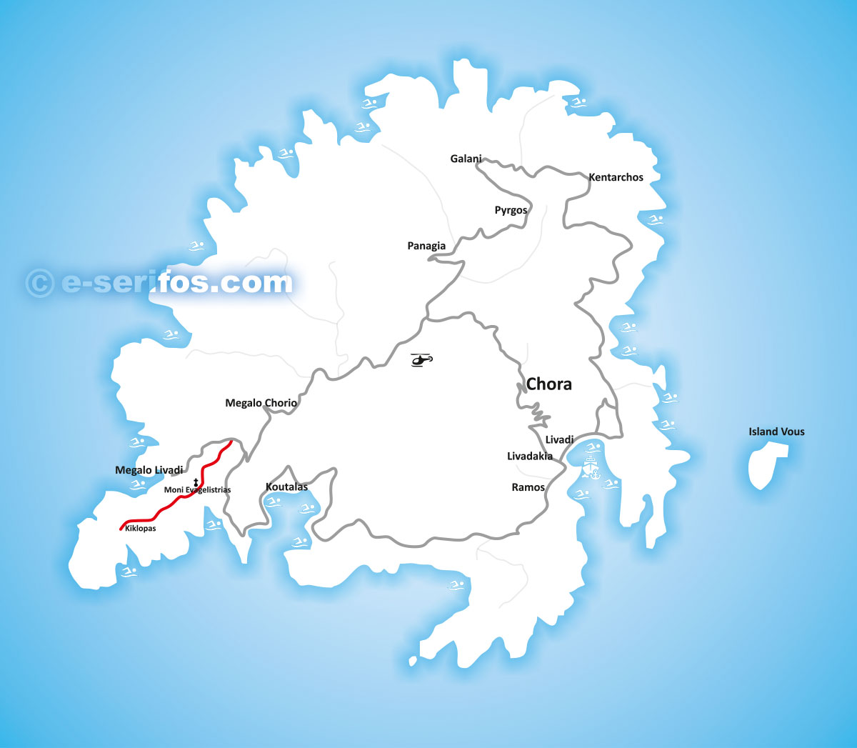 Carte de Serifos avec route 3